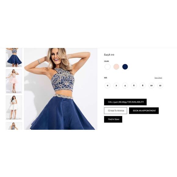 Rachel Allan Hand-Beaded Navy Blue Satin 2 Piece Prom Dance Dress Size 12 - Picture 3 of 13